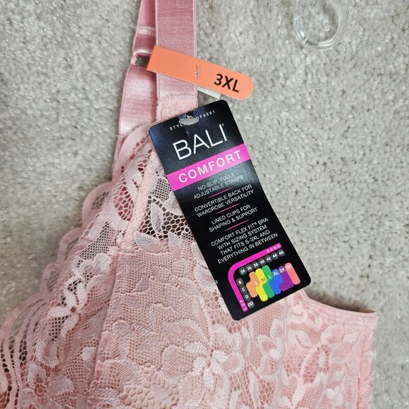 Bali Bra Size 3X Pink Lace Overlay Convertible Back NEW - Picture 2 of 5